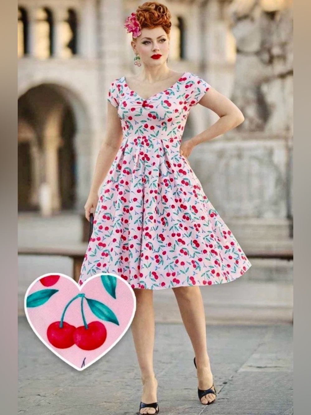 NEW Dolly & Dotty cherry Amanda retro 50’s pinup swing dress A-line rockabilly